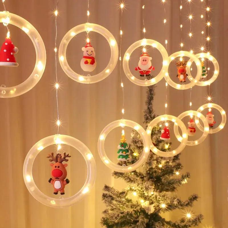 Cortina de Luzes de Natal LED com Controle Remoto Santa Christmas