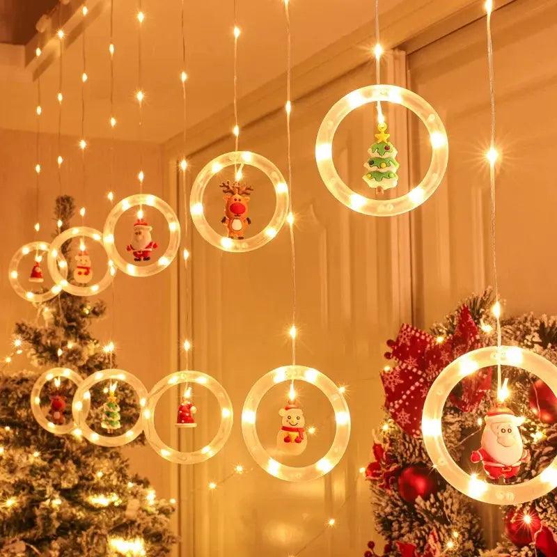 Cortina de Luzes de Natal LED com Controle Remoto Santa Christmas