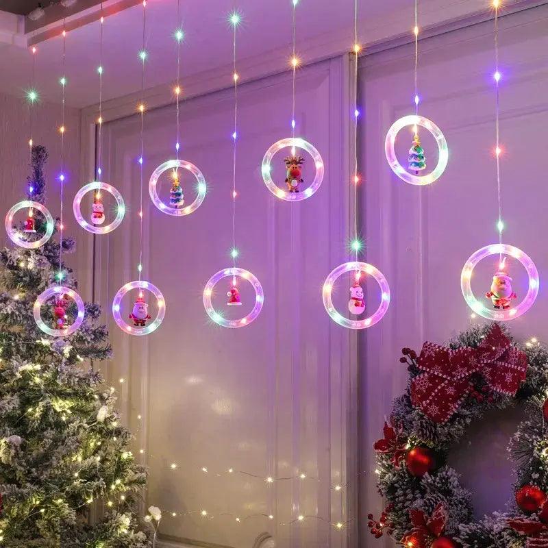 Cortina de Luzes de Natal LED com Controle Remoto Santa Christmas