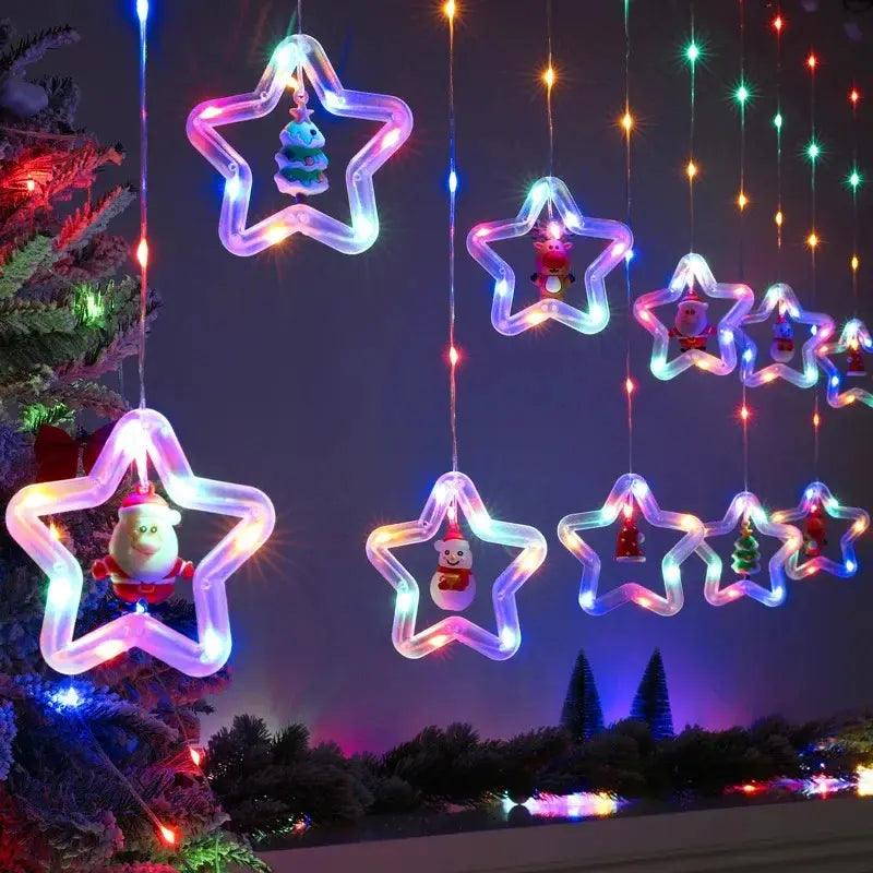 Cortina de Luzes de Natal LED com Controle Remoto Santa Christmas