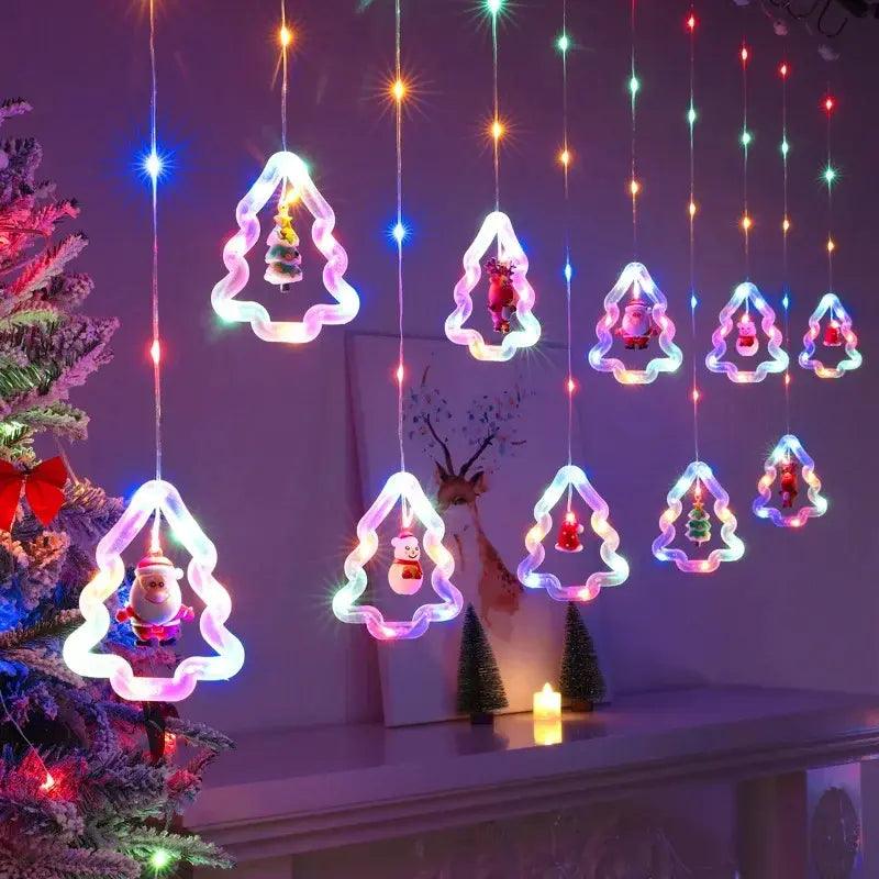 Cortina de Luzes de Natal LED com Controle Remoto Santa Christmas