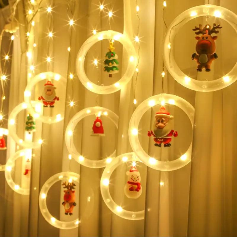 Cortina de Luzes de Natal LED com Controle Remoto Santa Christmas