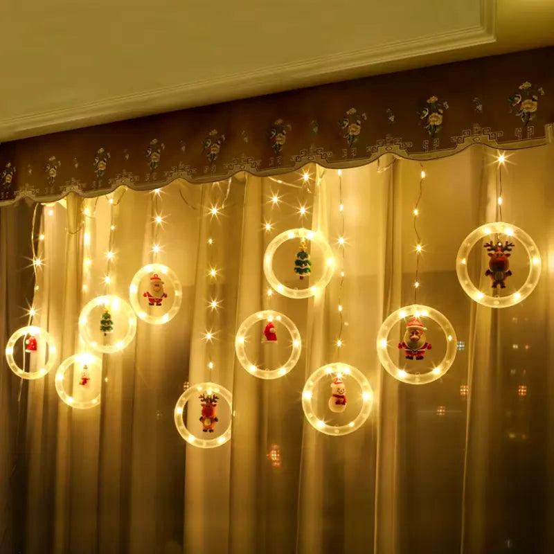 Cortina de Luzes de Natal LED com Controle Remoto Santa Christmas