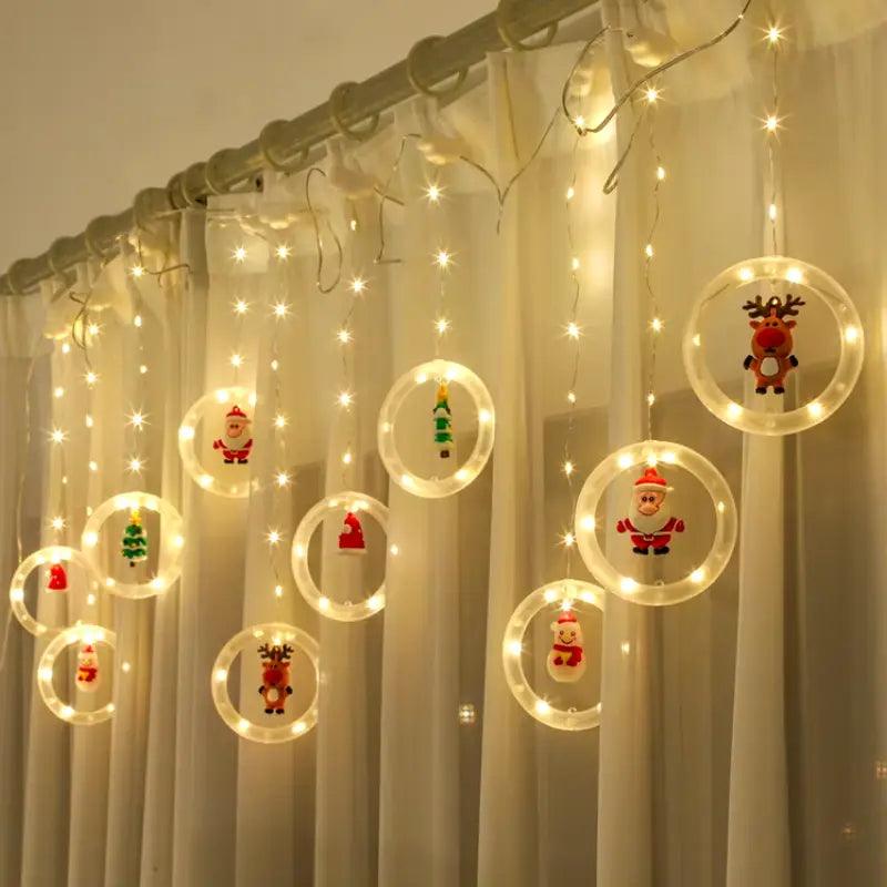 Cortina de Luzes de Natal LED com Controle Remoto Santa Christmas