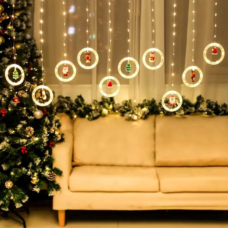 Cortina de Luzes de Natal LED com Controle Remoto Santa Christmas