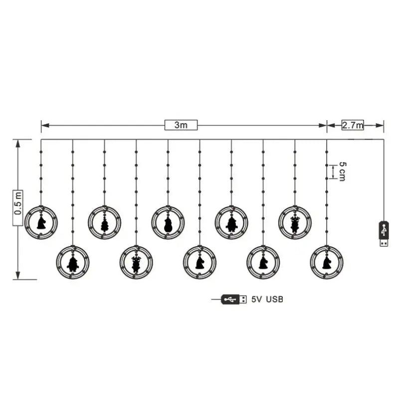 Cortina de Luzes de Natal LED com Controle Remoto Santa Christmas