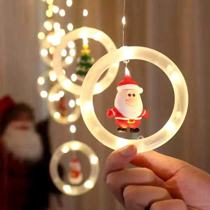 Cortina de Luzes de Natal LED com Controle Remoto Santa Christmas