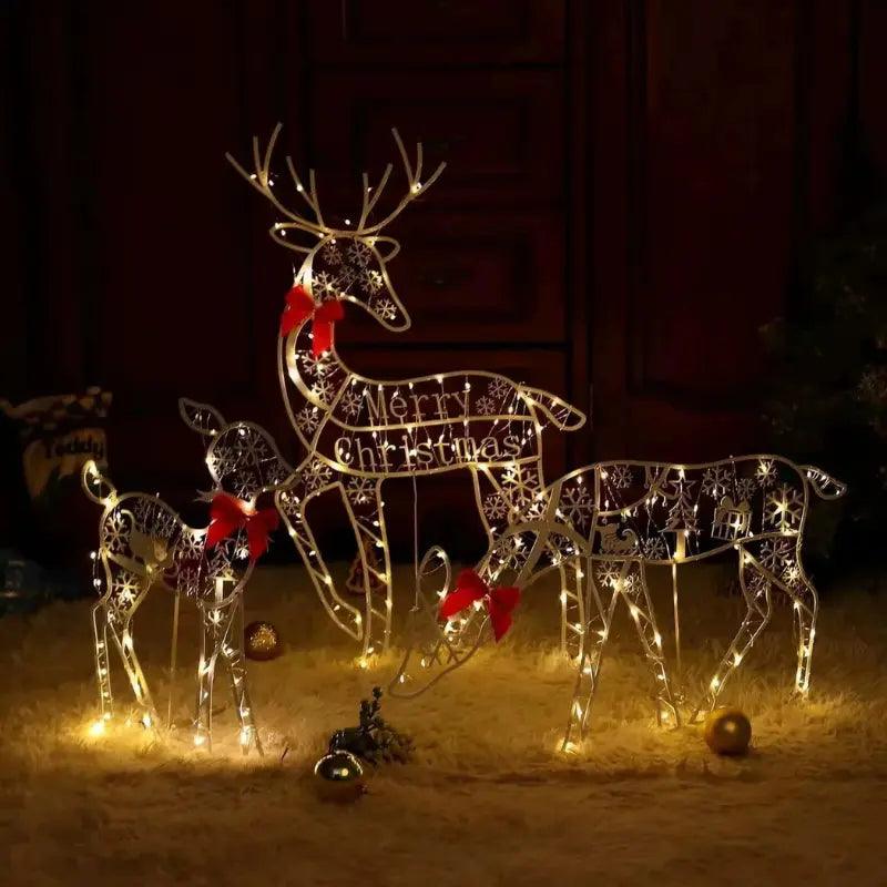 Decoração de Natal para Jardim Luzes LED Renas Natalinas (Kit com 3 Peças)