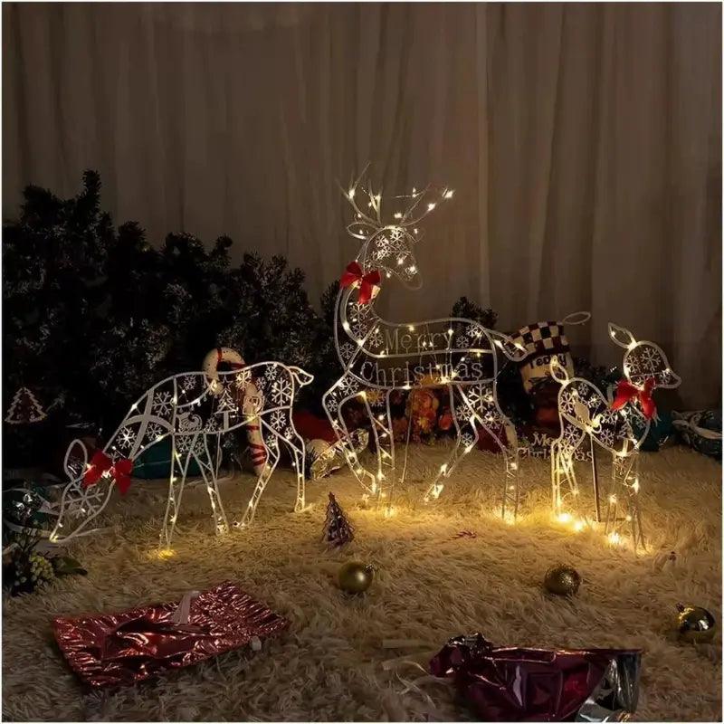 Decoração de Natal para Jardim Luzes LED Renas Natalinas (Kit com 3 Peças)