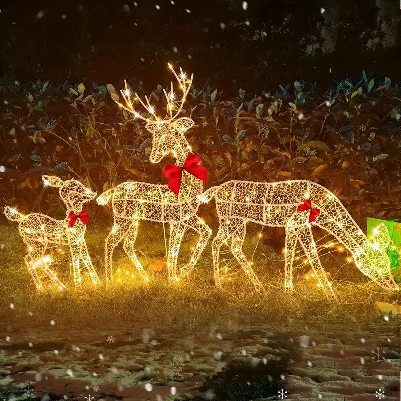 Decoração de Natal para Jardim Luzes LED Renas Natalinas (Kit com 3 Peças)