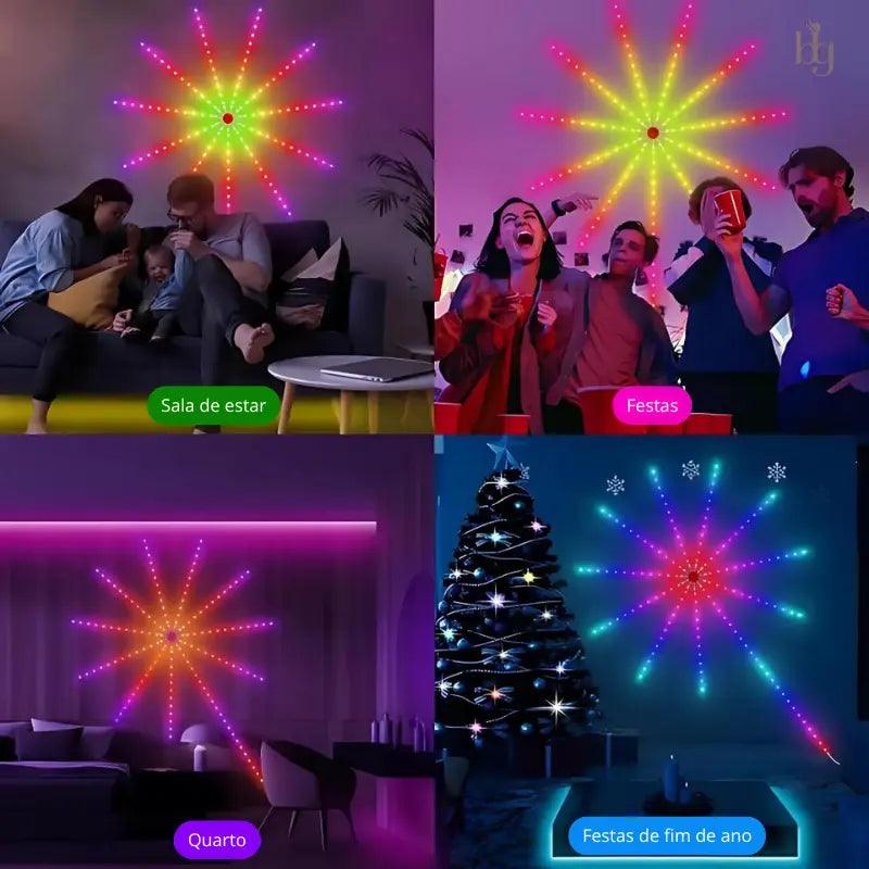 Luzes LED Fogo de Artifício Inteligente com Controle Remoto, Wifi, Bluetooth e Sincronização Musical Bigstock