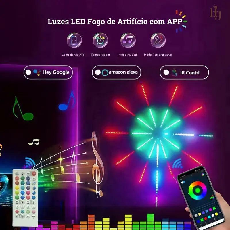 Luzes LED Fogo de Artifício Inteligente com Controle Remoto, Wifi, Bluetooth e Sincronização Musical Bigstock